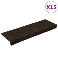 vidaXL Laiptų kilimėliai, lipnūs, 15 vnt., 65x21x4 cm, tamsiai rudi, stačiakampiai kraštai