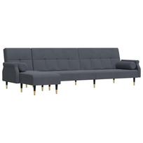 vidaXL L formos sofa-lova, tamsiai pilka, 271x140x70cm, aksomas