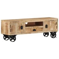 vidaXL TV spintelė su ratukais, 110x30x37cm, neapdorota mango mediena