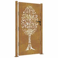 vidaXL Sodo vartai, 100x175 cm, Corten plienas, medžio raštas