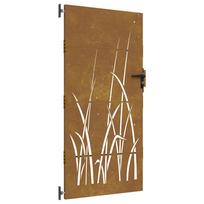 vidaXL Sodo vartai, 85x175 cm, Corten plienas, žolės raštas