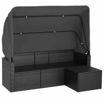 vidaXL Trivietė sodo sofa su stogeliu ir pakoja, juoda, poliratanas