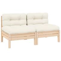 vidaXL Dvivietė sodo sofa su kreminėmis pagalvėlėmis, pušies masyvas