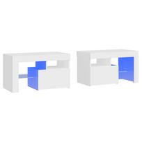 vidaXL Naktinės spintelės su LED, 2vnt., baltos, 70x36,5x40cm