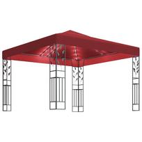 vidaXL Pavėsinė su lemputėmis LED, vyno raudona, 3x3 m