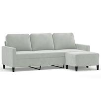 vidaXL Trivietė sofa su pakoja, šviesiai pilka, 180cm, aksomas