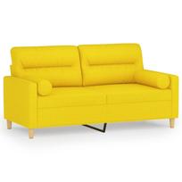 vidaXL Dvivietė sofa su pagalvėlėmis, šviesiai geltona, 140cm, audinys