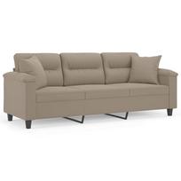 vidaXL Trivietė sofa su pagalvėmis, taupe, 180cm, mikropluošto audinys