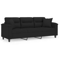 vidaXL Trivietė sofa su pagalvėmis, juoda, 180cm, mikropluošto audinys