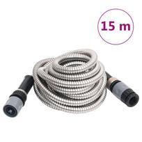 vidaXL Sodo žarna su purškimo antgaliu, sidabrinė, 0,6", 15 m, plienas