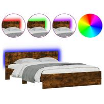 vidaXL Lovos rėmas su galvūgaliu ir LED, dūminio ąžuolo, 160x200cm