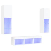 vidaXL Sieninė TV sekcija su LED, 5 dalių, balta, apdirbta mediena
