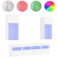 vidaXL Sieninė TV sekcija su LED, 5 dalių, balta, apdirbta mediena
