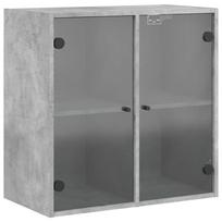 vidaXL Sieninė spintelė su stiklinėmis durelėmis, betono, 68x37x68,5cm
