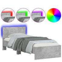vidaXL Lovos rėmas su galvūgaliu ir LED lemputėmis, betono, 90x190cm