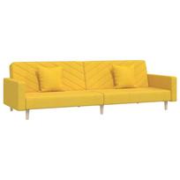 vidaXL Dvivietė sofa-lova su dvejomis pagalvėmis, geltona, audinys