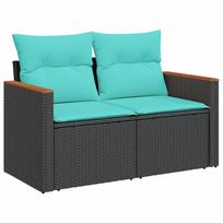 vidaXL Sodo sofa su pagalvėlėmis, dvivietė, juoda, polirotangas