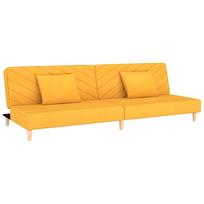 vidaXL Dvivietė sofa-lova su dvejomis pagalvėmis, geltona, audinys