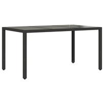 vidaXL Stalas su stikliniu stalviršiu, juodas, 150x90x75cm, ratanas