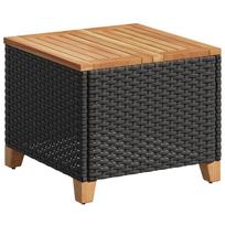 vidaXL Sodo stalas, juodas, 45x45x37cm, poliratanas/akacijos mediena