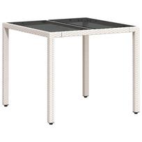 vidaXL Stalas su stikliniu stalviršiu, baltas, 90x90x75cm, poliratanas