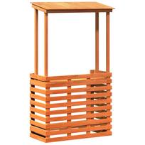 vidaXL Lauko baro stalas su stogeliu, rudas, 112,5x57x195,5cm, mediena