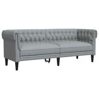 vidaXL Trivietė chesterfield sofa, šviesiai pilkos spalvos, audinys