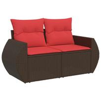 vidaXL Sodo sofa su pagalvėlėmis, dvivietė, ruda, polirotangas