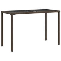 vidaXL Stalas su stikliniu stalviršiu, rudas, 115x54x74cm, poliratanas