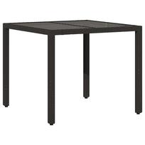 vidaXL Stalas su stikliniu stalviršiu, juodas, 90x90x75cm, poliratanas