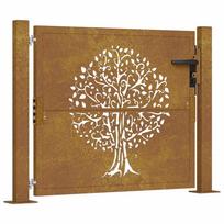 vidaXL Sodo vartai, 100x75 cm, Corten plienas, medžio raštas