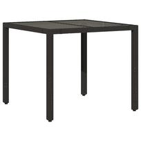 vidaXL Stalas su stikliniu stalviršiu, juodas, 90x90x75cm, poliratanas