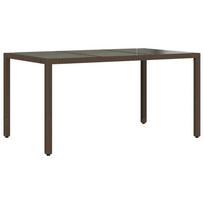 vidaXL Stalas su stikliniu stalviršiu, rudas, 150x90x75cm, ratanas