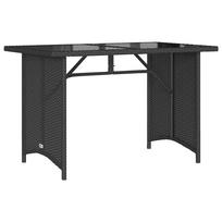 vidaXL Stalas su stikliniu stalviršiu, juodas, 110x68x70cm, PE ratanas