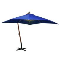 vidaXL Kabantis sodo skėtis su stulpu, mėlynas, 3x3m, eglės masyvas