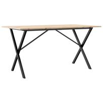 vidaXL Valgomojo stalas, 140x80x75cm, pušis ir plieninis, X formos rėmas