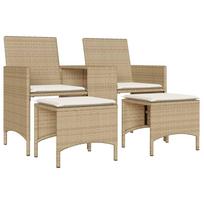 vidaXL Dvivietė sodo sofa su staliuku/taburetėmis, smėlio, poliratanas