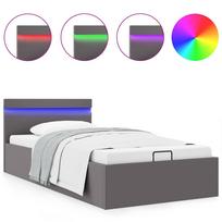 vidaXL Lovos rėmas su LED/daiktadėže, pilkas, 90x200cm, dirbtinė oda