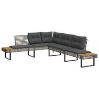 vidaXL Sodo sofa su pagalvėlėmis, pilka, poliratanas/akacija, L formos