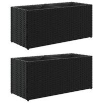 vidaXL Sodo loveliai su vazonais, 2vnt., juodi, 72x30x32cm, PE ratanas