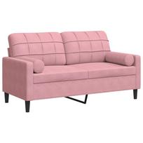 vidaXL Dvivietė sofa su pagalvėlėmis, rožinės spalvos, 140cm, aksomas