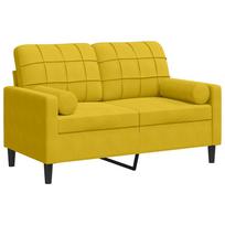 vidaXL Dvivietė sofa su pagalvėlėmis, geltonos spalvos, 120cm, aksomas