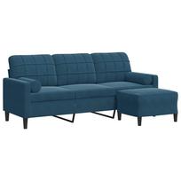vidaXL Trivietė sofa su pakoja, mėlynos spalvos, 180cm, aksomas