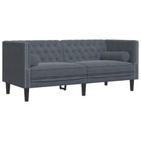 vidaXL Dvivietė chesterfield sofa su pagalvėlėmis, pilka, aksomas
