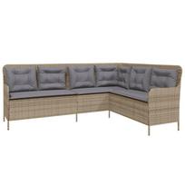 vidaXL Sodo sofa su pagalvėlėmis, smėlio, poliratanas, L formos