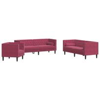 vidaXL Chesterfield sofų komplektas su pagalvėlėmis, 3 dalių, raudona