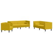 vidaXL Chesterfield sofų komplektas su pagalvėlėmis, 3 dalių, geltonas