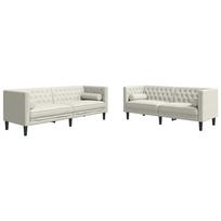 vidaXL Chesterfield sofų komplektas su pagalvėlėmis, 2 dalių, kreminė