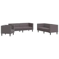 vidaXL Chesterfield sofų komplektas, 3 dalių, pilkas, dirbtinė oda
