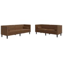 vidaXL Chesterfield sofų komplektas su pagalvėlėmis, 2 dalių, rudas